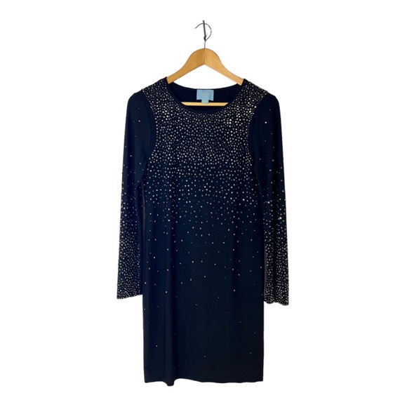 Ce Ce by Cynthia Steffe Black Embellished Rhinestone Long Sleeve Dress SZ M - Picture 2 of 15